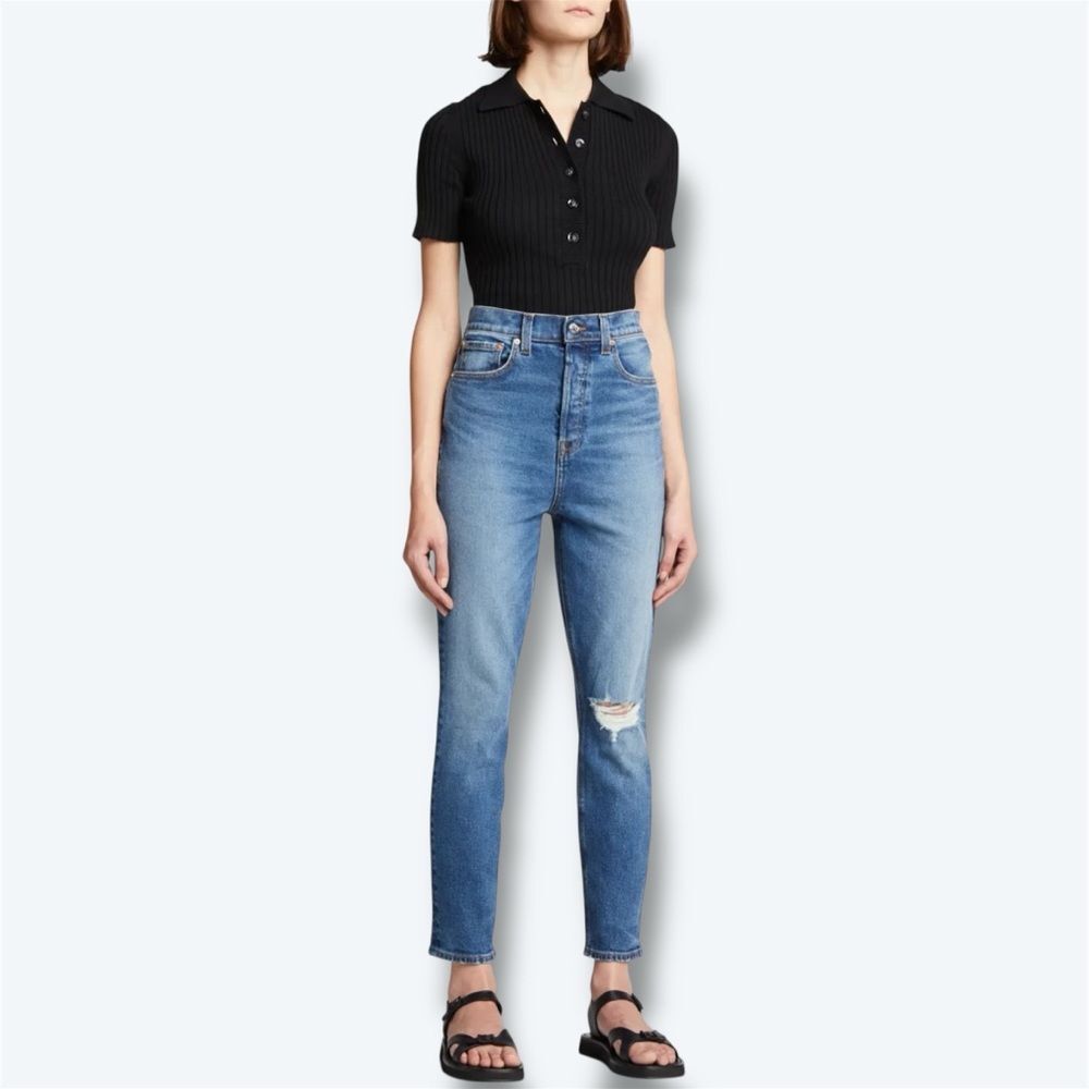 NWT GRLFRND High Rise Blue Distressed Slim Jeans